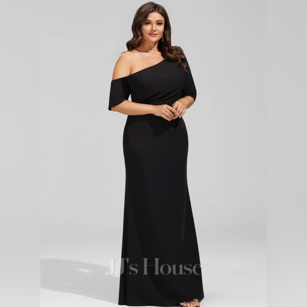 Burgundy Sheath/Column Asymmetrical Floor-Length Stretch Crepe Evening Dress